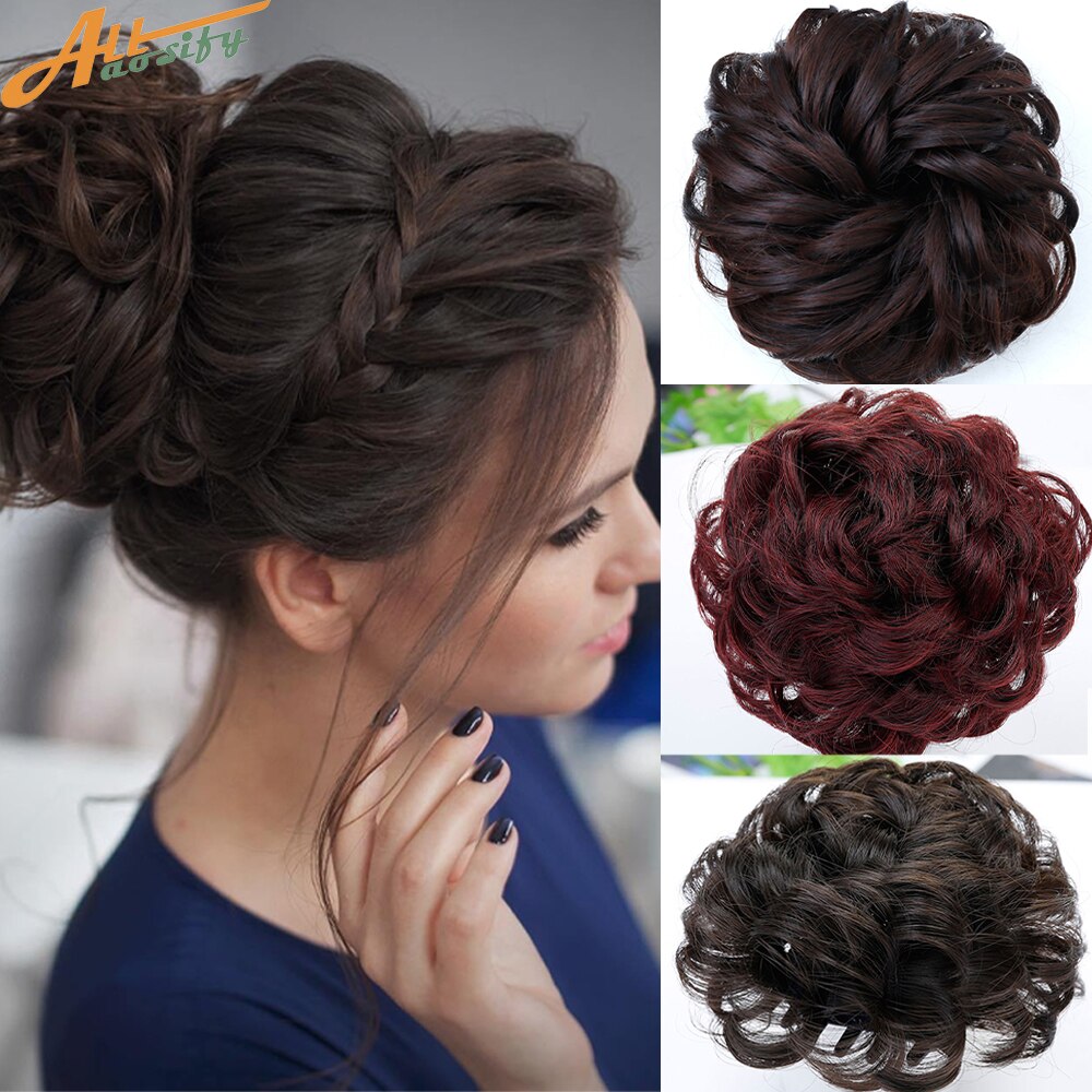 Allaosify kvinders krøllede chignon med varmebestandighed klo snoretræk syntetisk scrunchie wrap hårring hårstykker