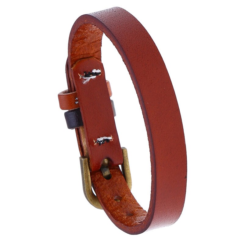 Niuyitid pulseira vintage simples para homens e mulheres, bracelete ajustável de couro, joias estilo punk para homens e mulheres: brown
