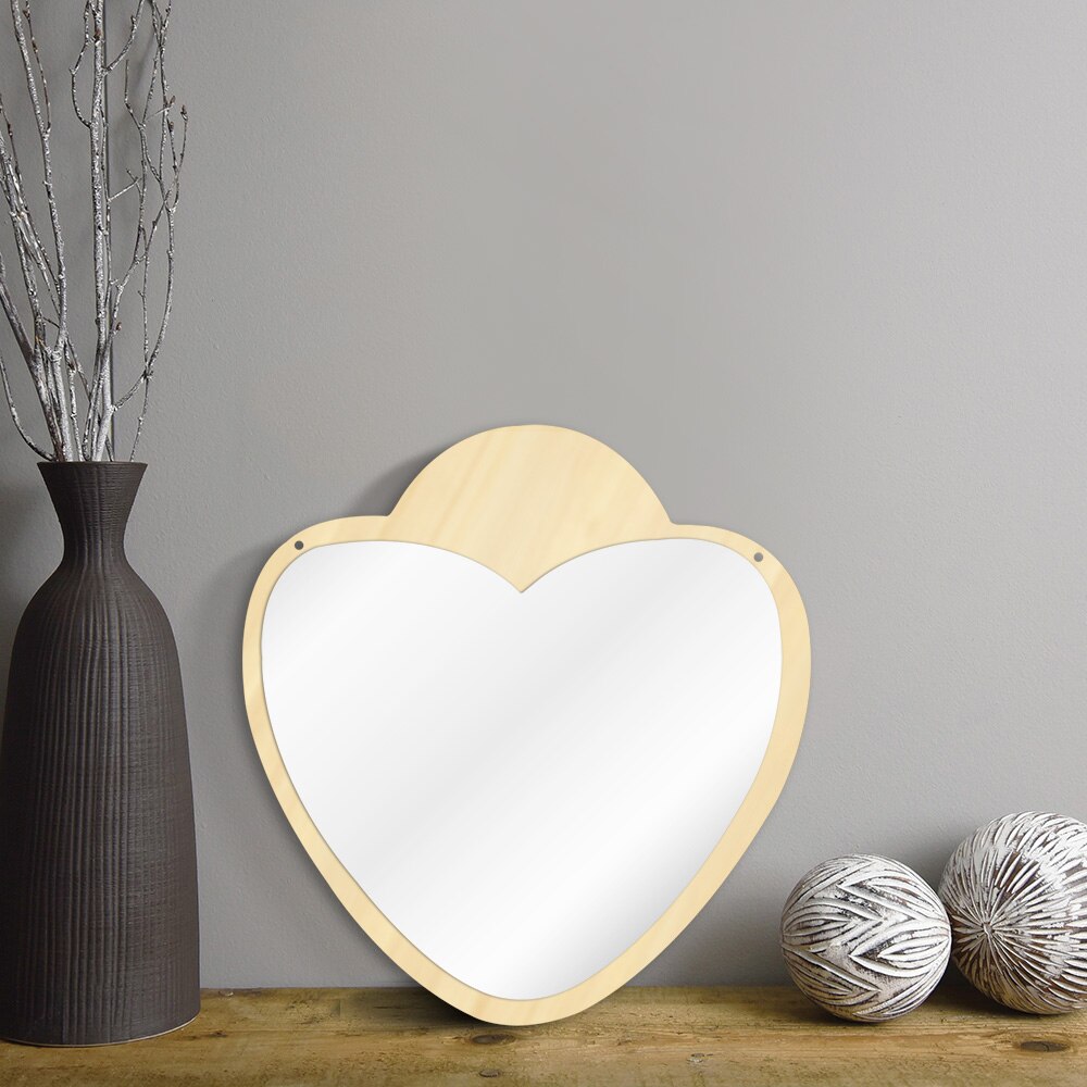 Heart Shaped Acrylic Wall Mirror with Wooden Back Girl Room Decoration Make-up Wall Mirror Valentines Day For Her