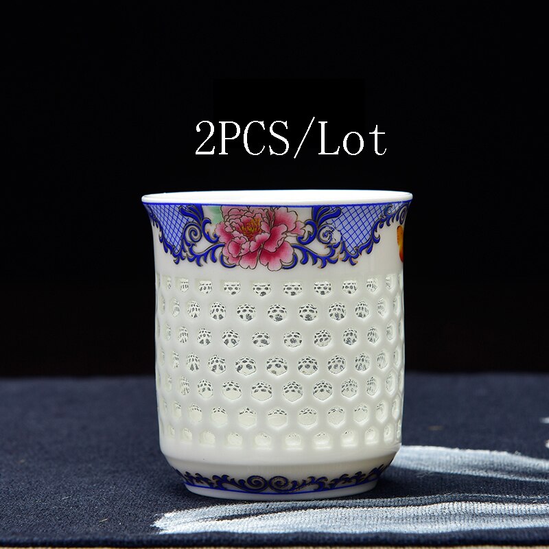 2PCS/Lot Crystal Hollow Teacup Honeycomb Teaware Blue and White Porcelain Ceramic Tea Cup Kung Fu Tea Set Kung Fu Tea Set: D