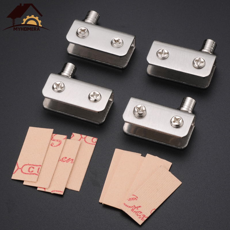 Myhomera 4 Piece Glass Pivot Hinge Rotation Axis Stainless Steel Wine Cabinet Door Rotating Hinges Clamp Clip Shaft Hidden Hinge