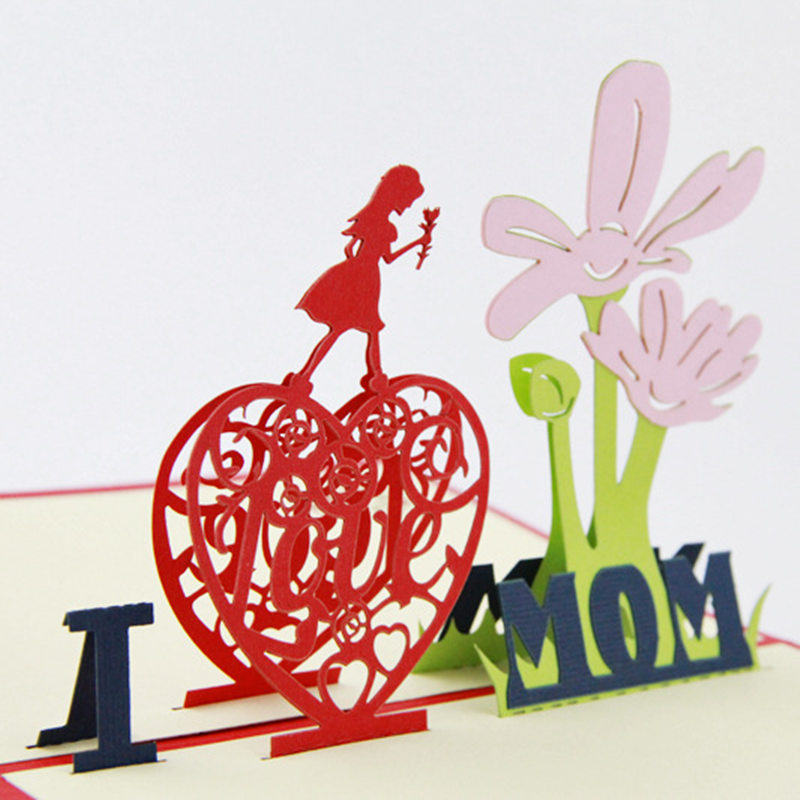 Liefde 3D Pop Up Kaarten Moederdag Postkaart Envelop Stickers Wenskaarten Voor Mama Gelukkig Moederdag decoratie Benodigdheden