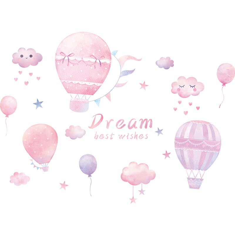Pink Air Balloon Wall Stickers DIY Pink Clouds Mural Decals for House Kids Rooms Baby Bedroom Decoration Princess Stickers: Default Title