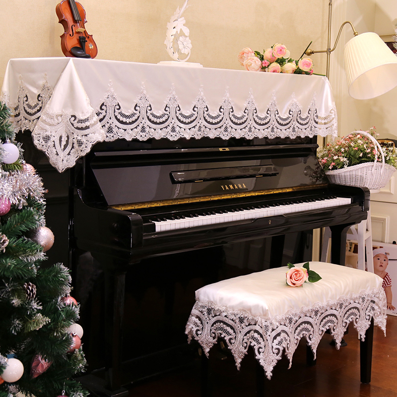 Piano Cover Lace Embroidered Cover Towel Piano Dust Cover Cloth Cover Double Single Music Stool Set: white / 38x78 cm