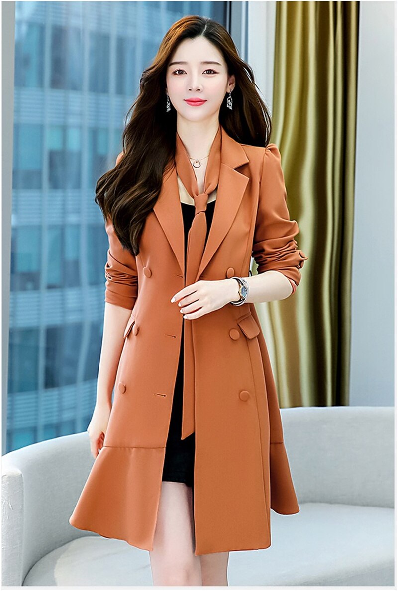 Gabardina larga de doble botonadura para Mujer, abrigo , ropa de calle, primavera y otoño, novedad de 2022: orange / L