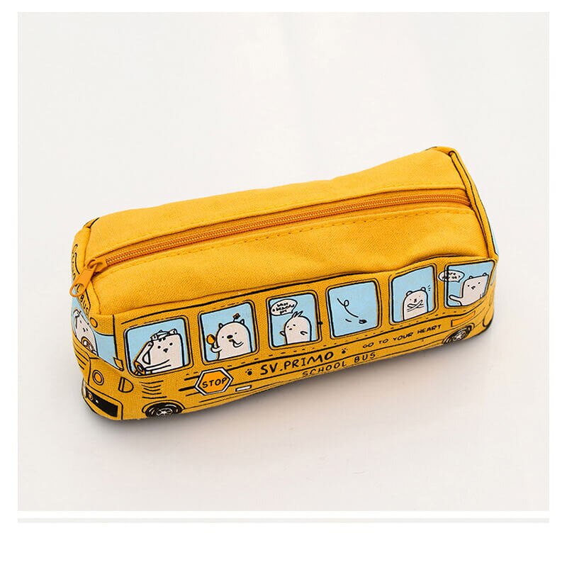 Gran capacidad de autobús de dibujos animados en forma de estuche de tela para lápices Kalem Kutusu de oficina material escolar lápiz bolsa de caja para niños: Yellow