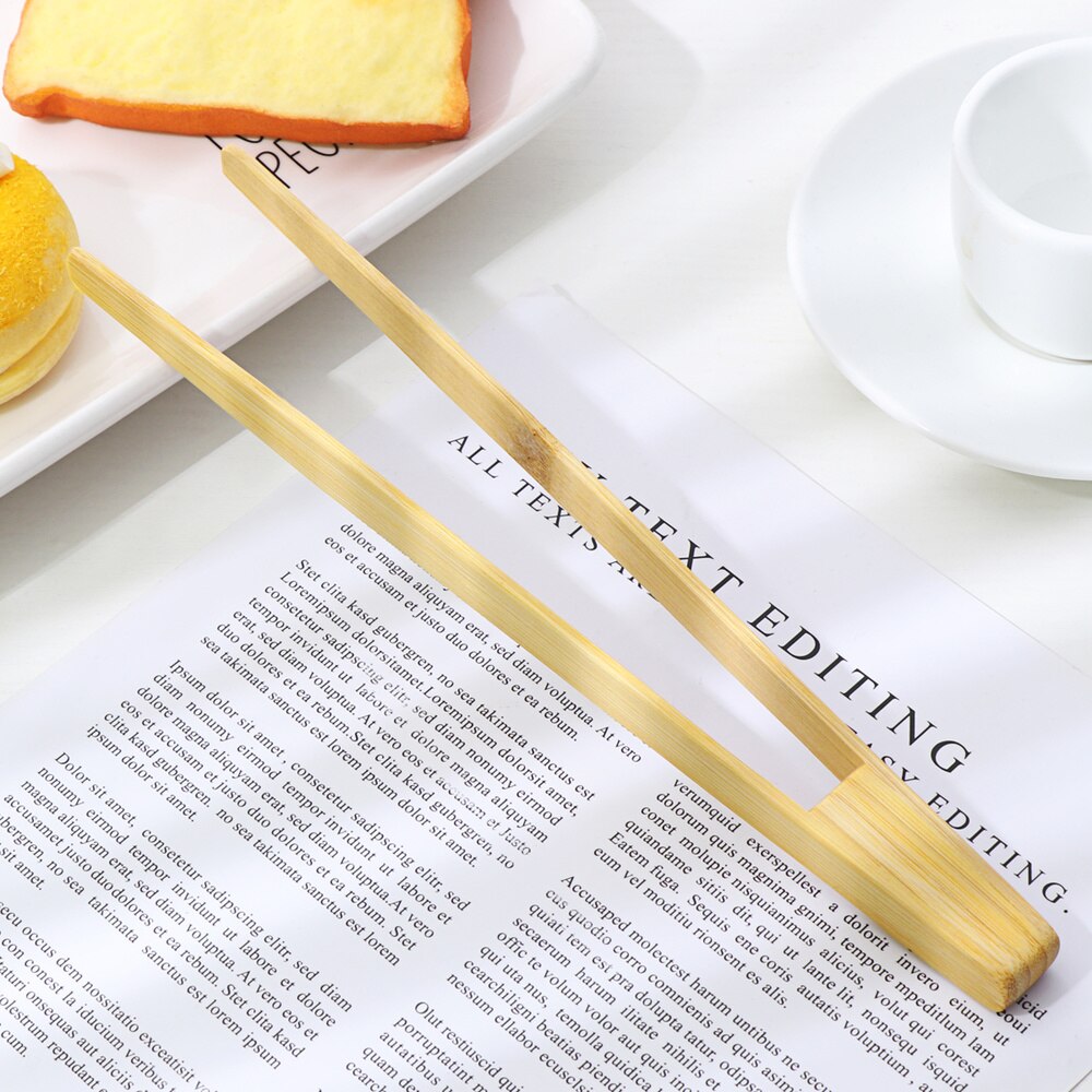 OUNONA Bamboo Toaster Kitchen Tongs Long Easy Grip Toaster Serving Tongs for Cooking Toast Bread Barbecue Grilling Baking Frying