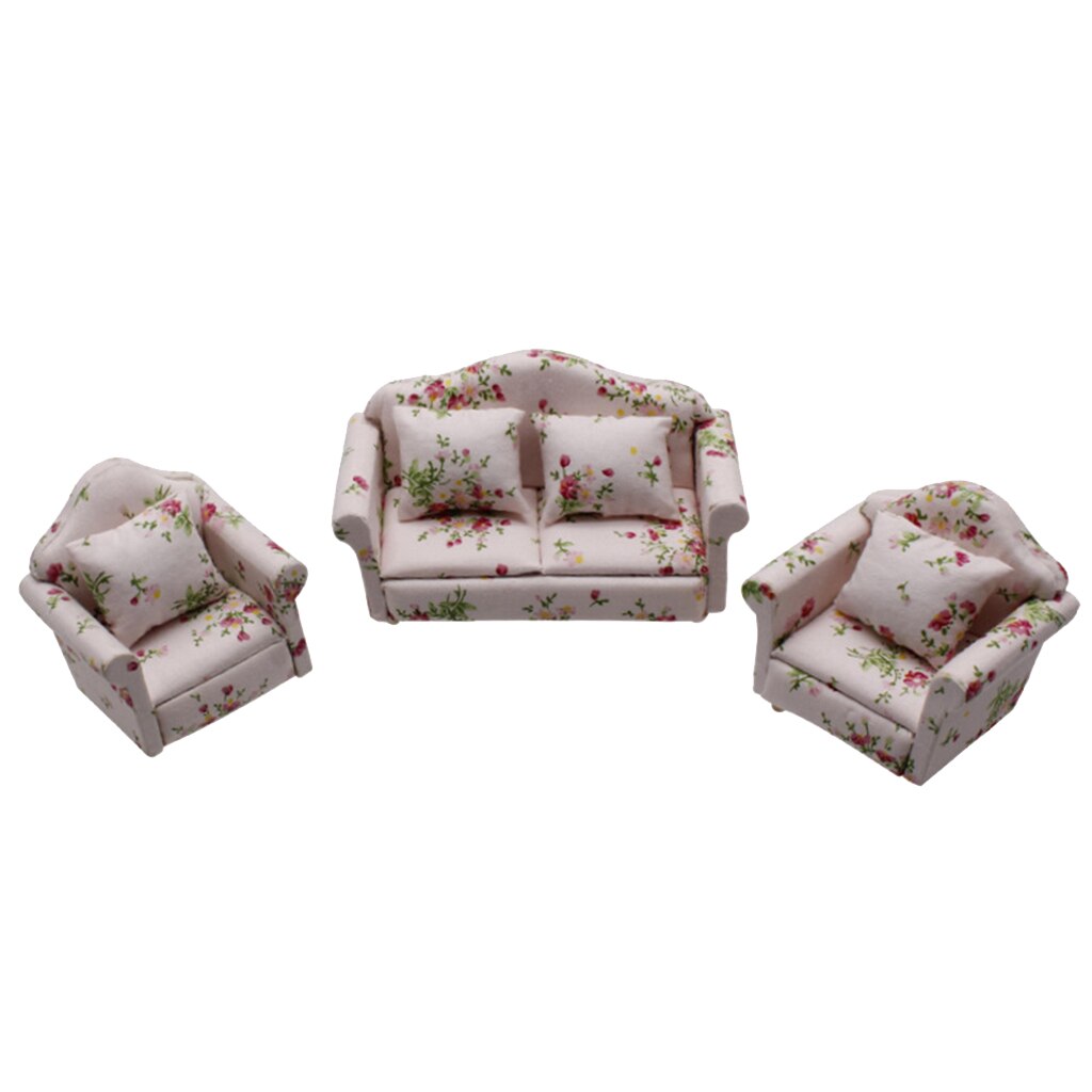 1:12 Schaal Poppenhuis Meubels Mini Sofa Love Seat Set Poppenhuisminiaturen Meubelen Decoratie Poppenhuis Asseccories Decor: Floral Set