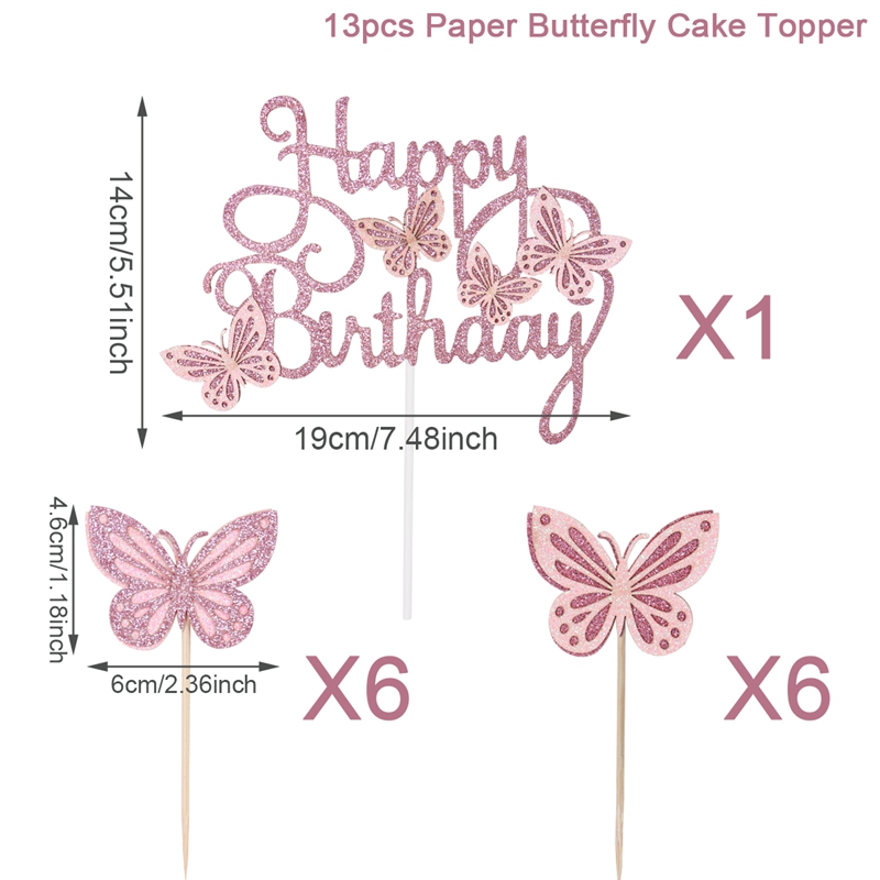 Pink lilla sommerfugl kage topper tillykke med fødselsdagen fest indretning baby shower pige bryllup brud dessert kage indretning cupcake flag: 1