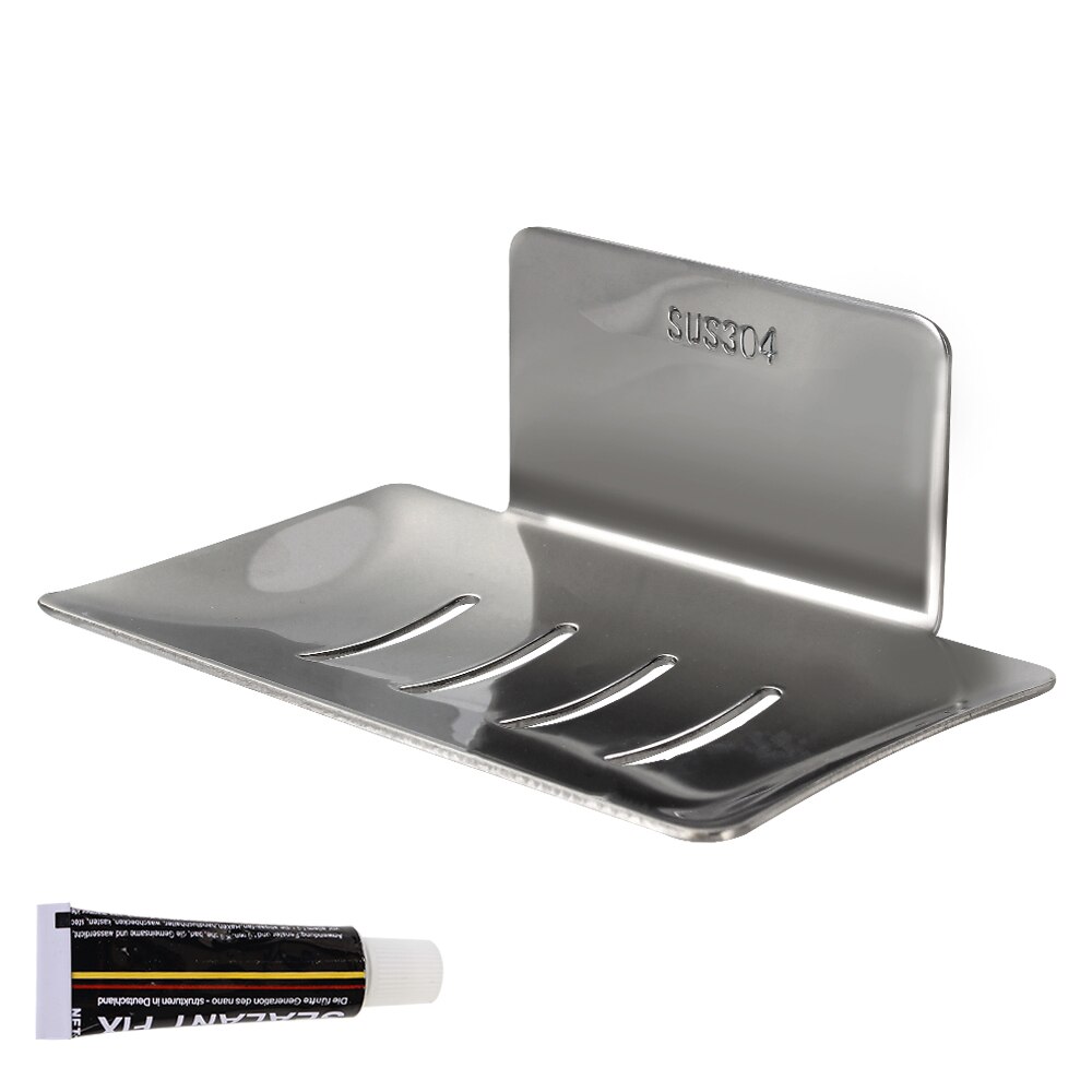 For Kitchen Stainless Steel Soap Dish Sponge Holder Storage Plate Tray Bathroom Organizer Container Wall Mounted No Drilling: Gray