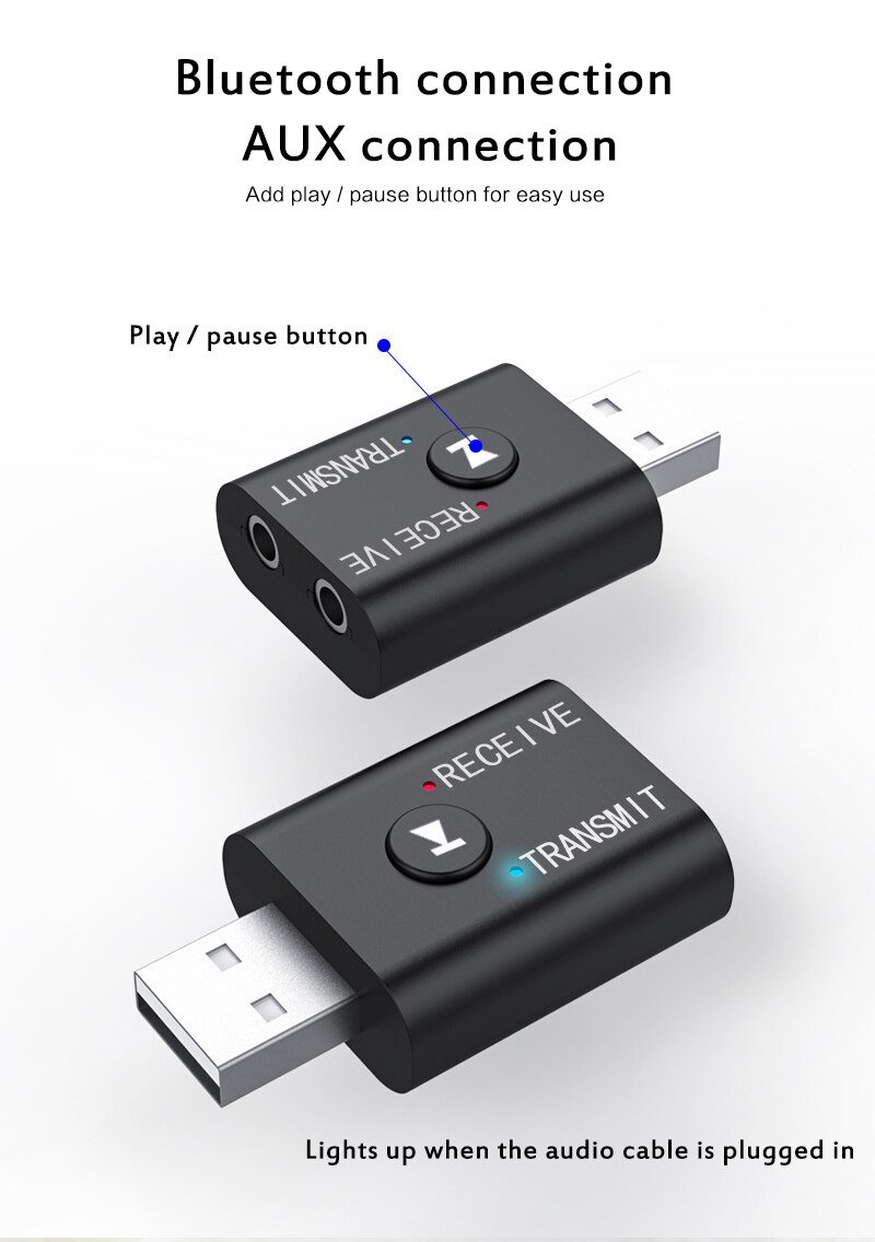 Adaptador receptor inalámbrico Bluetooth 5,0, transmisor de Audio estéreo AptX, códec de Audio para un sonido más profundo, Cable USB incluido más fuerte