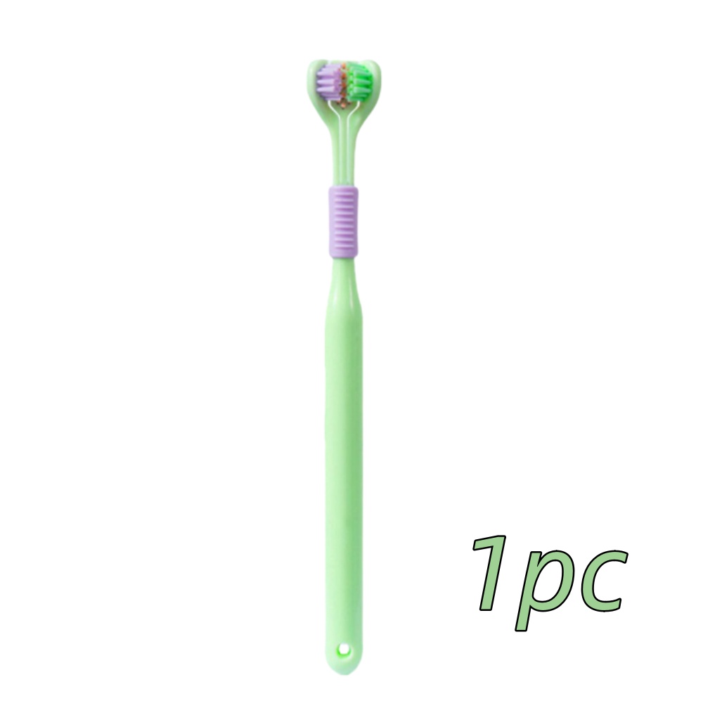 Cepillo de dientes de 3 lados de cerdas suaves, limpieza suave, cepillo de dientes para adultos para el cuidado completo de las encías, sensorial para autismo, herramienta de salud bucal, 4 Uds.: Castaño