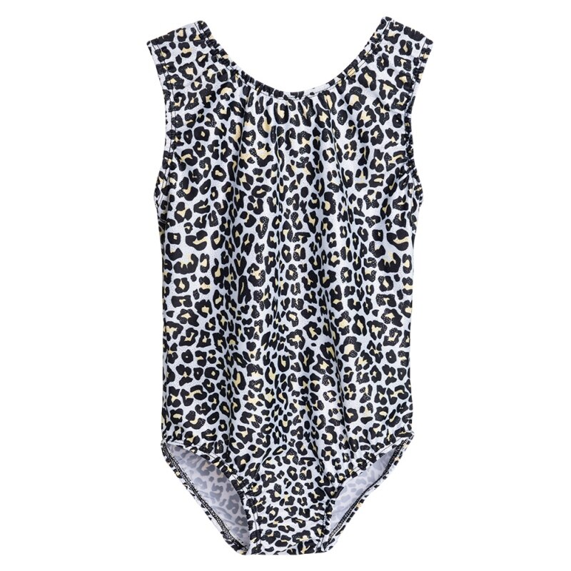 Leotardos con estampado de leopardo para niñas de 4 a 14 años, ropa de baile infantil sin mangas con purpurina: 150