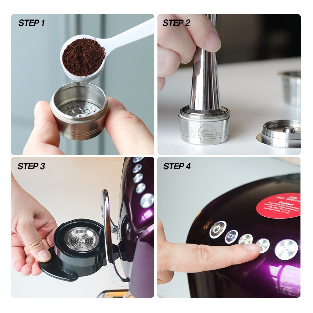Återanvändbara kaffekapslar rostfritt stål återanvändbara kaffekapselkoppfilter kompatibla med delta q / cafissimo / dolce gusto