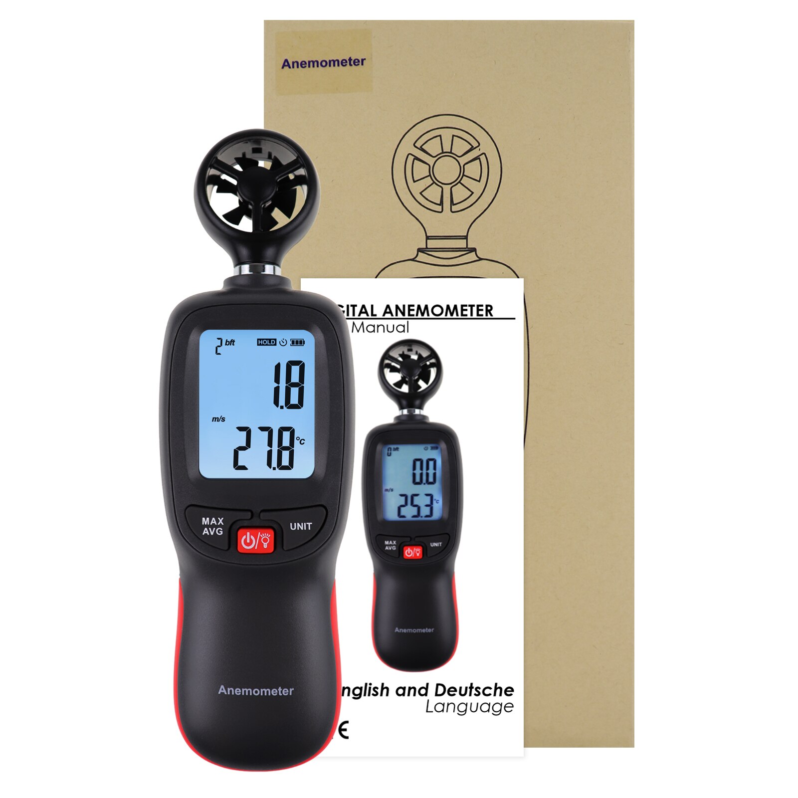 Digital Wind Speed Anemometer Handheld Temperature Air Velocity Wind Chill Measurement Gauge w/ Data Recording Beaufort Scale
