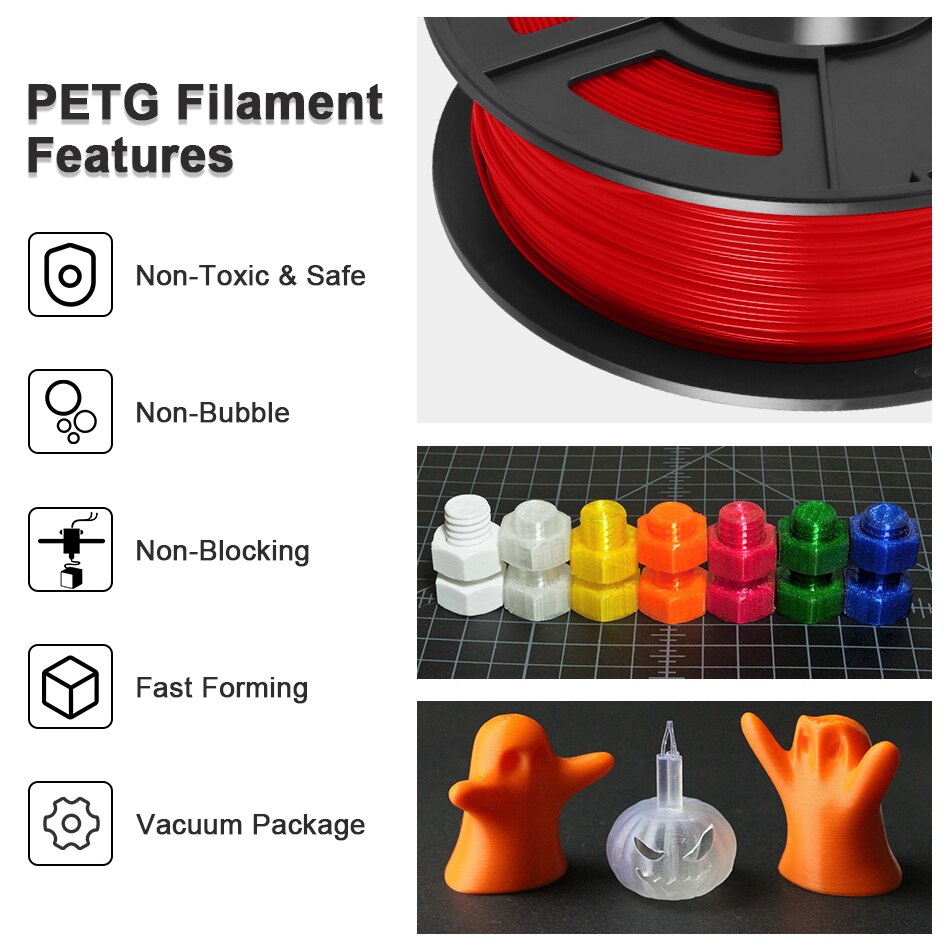 PETG Filament 1.75mm 1KG/2.2lbs 3D Printer For Technology Commerce Education DIY With Fast