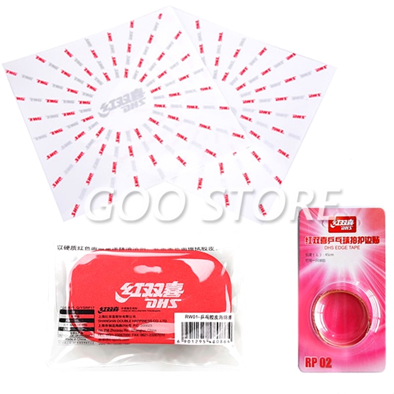 DHS – film protecteur de Tennis de Table, bande de bord DHS, éponge de nettoyage, raquette DHS, ensemble d'accessoires de ping-pong
