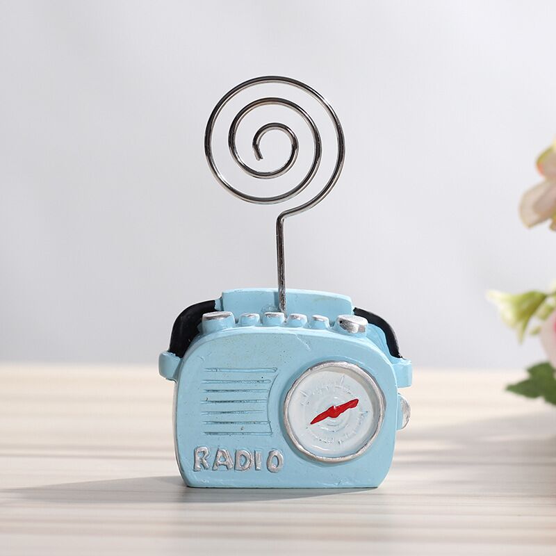 Minkys vintage resin telefon radio foto memo clip holder bord kortholder dekorative ornamenter skole papirvarer: Blå
