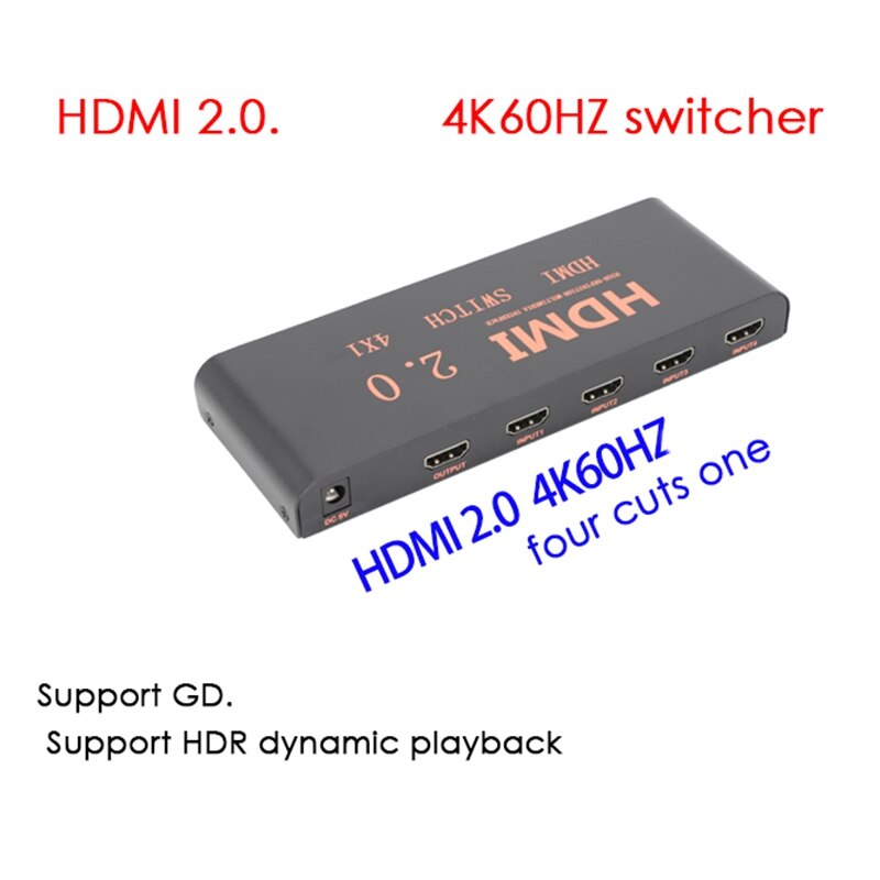 4 in 1 Out 2.0 Switcher 4K60HZ HD Switcher Support Blu-Ray Input/3D Output/HDCP2.2/HDR Dynamic