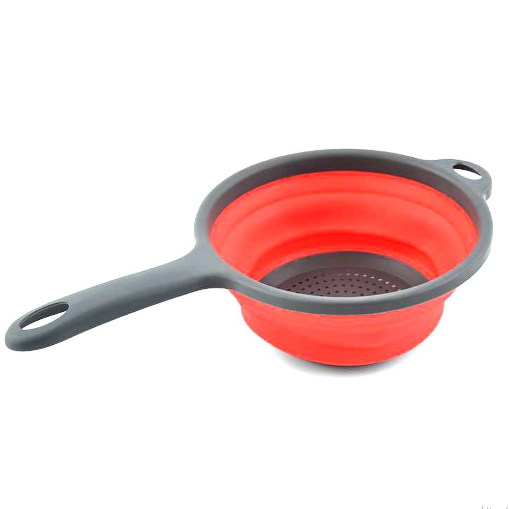 Kitchen Foldable Strainers With Handle Collapsible Vegetable Fruits Food Washing Silicone Basket Strainers Folding Filter Draini: Red / L