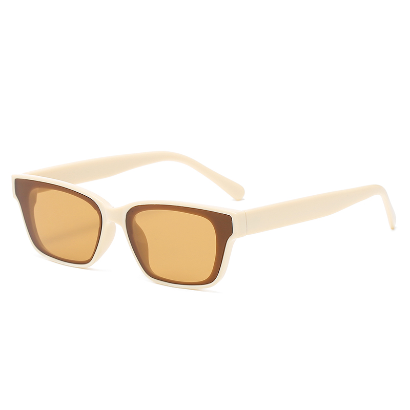 Gafas de sol rectangulares pequeñas Vintage para mujer, gafas de sol con montura negra cuadrada de viaje con de Retro a la para mujer UV400: Beige