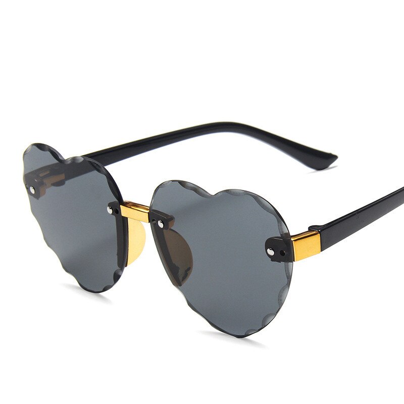 Bonito coração sem aro óculos de sol crianças crianças cinza rosa vermelho lentes moda meninos meninas uv400 crianças motorista óculos: Black-gray