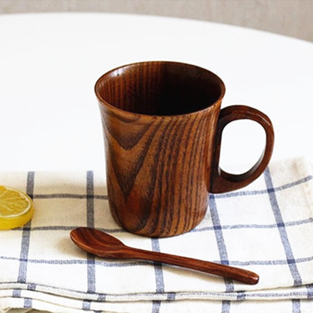 Wooden Wood Cup 400ml Natural Wood Grain Classical Handcrafted Cups of Coffee Milk Juice Tea Cup mug Japanese-style
