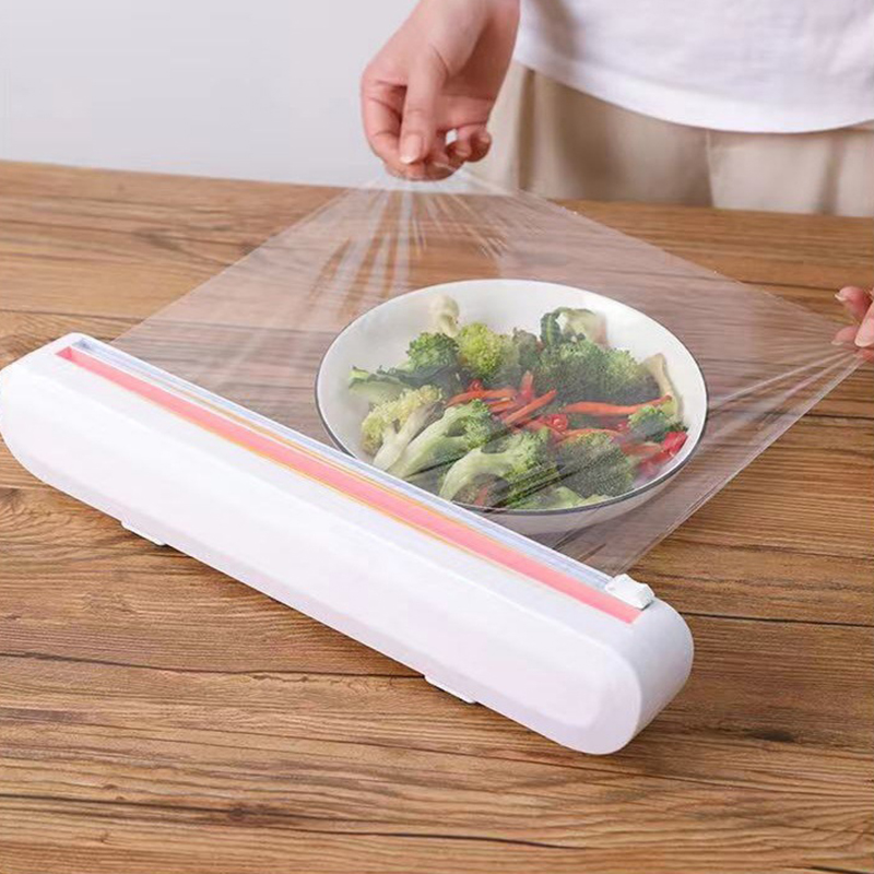Suction Cup Fixing Plastic Food Wrap Cutter Dispenser Paper Film Kitchen Food Cling Wrap Dispenser Box Cutter For Kitchen Film: With plastic wrap