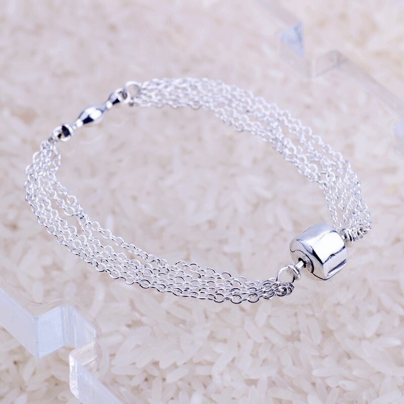 nuovo 925 sterlina d'argento Braccialetto Multi-filo Una clip Stazione Della Catena Del Serpente Del Braccialetto Del Braccialetto di Fascino del Branello Diy Gioielleria Raffinata