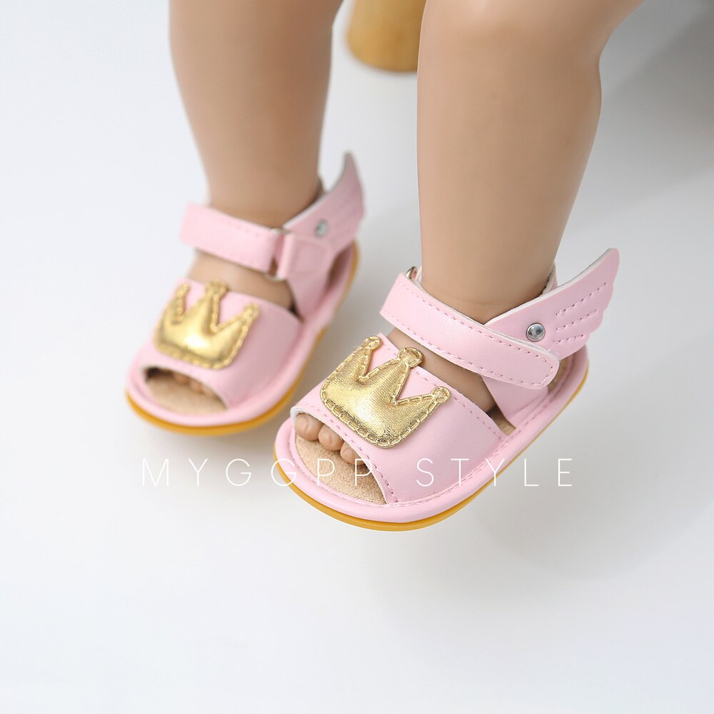Baby Baby Meisje Zomer Sandalen Pu Leer Angel Wings Gold Crown Anti-Slip Rubberen Zool Prinses Jurk Babyschoenen schoenen