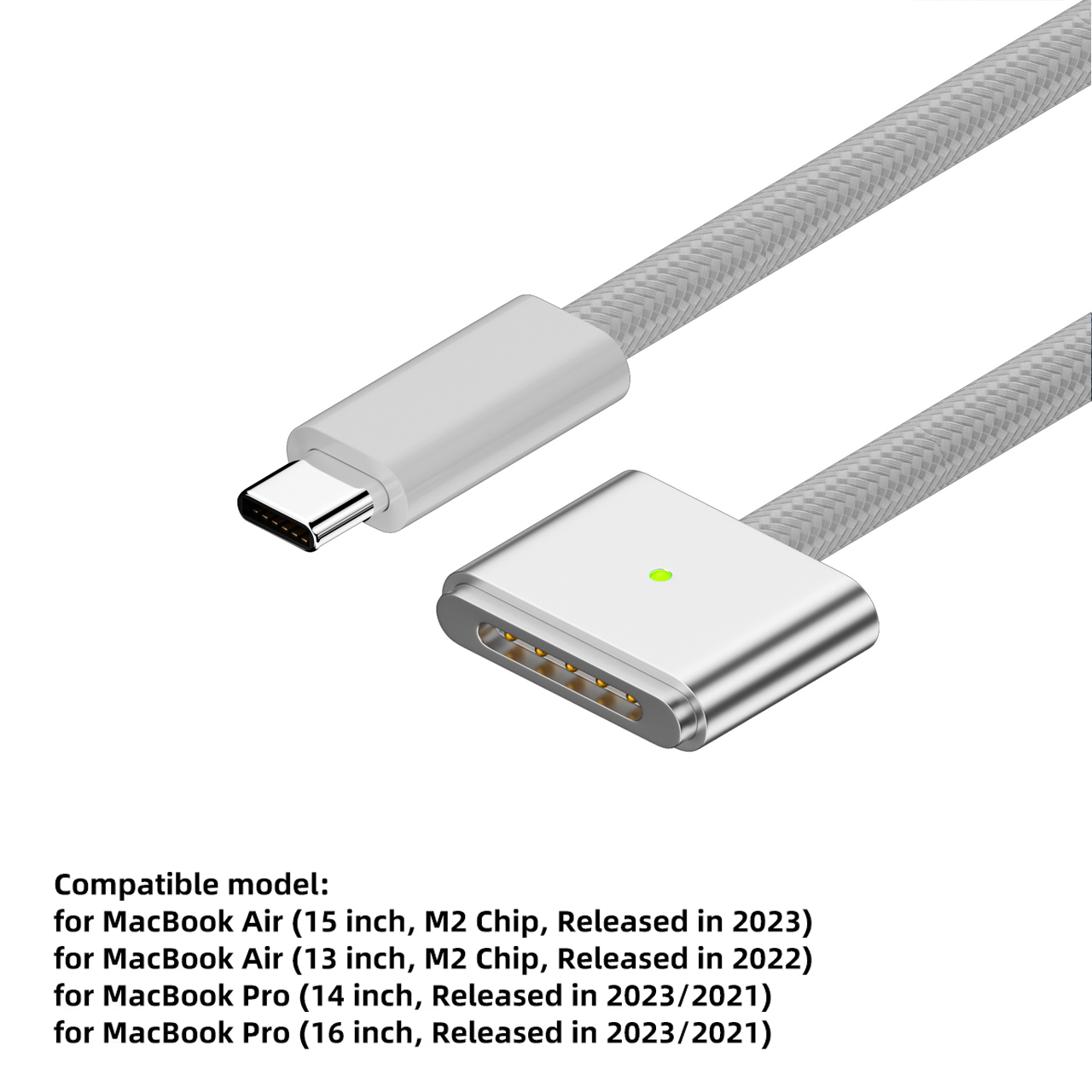 2m usb type c til magnetisk magsafe 3. generations kabelopladeradapter til macbook pro air 14 16 m2 140w hurtigopladerkabelledning: Hvid