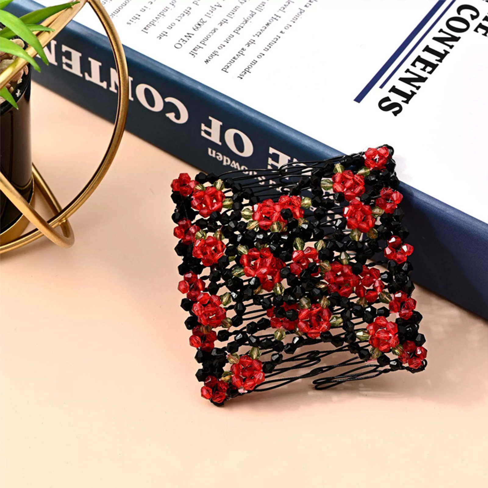 Women Magic Elastic Hair Comb 2 Row Magic Easy Stretching Hair Comb for Birthday Stage Party Hairstyle: Red