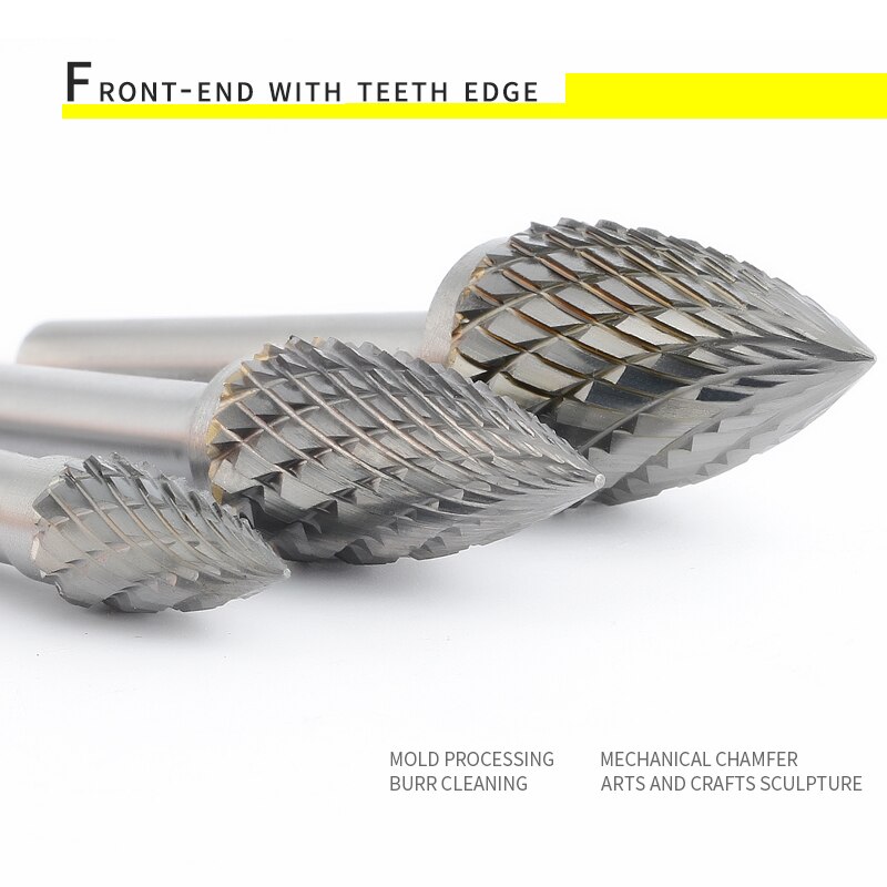 Fraise rotative en acier au tungstène, 1 pièce, en métal dur tranchant, tête de meulage en forme de G pour sculpture sur bois