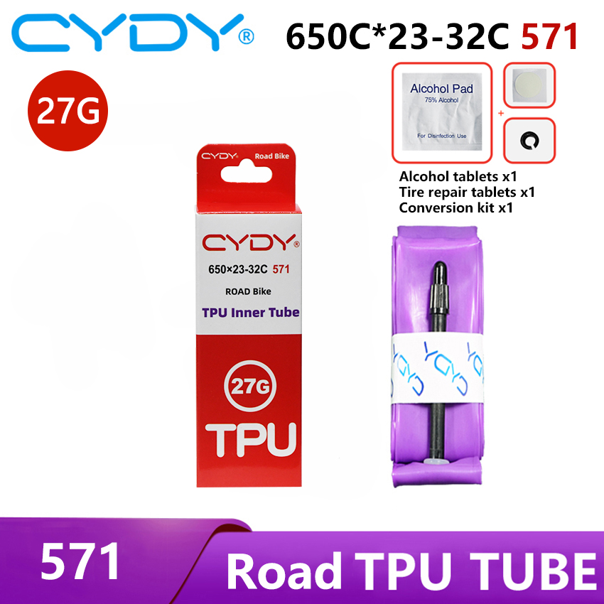 Cydy racercykel tpu-slang 650 x 23c 25c 26c 27c 28c 30c 32c cykeldäck 27g kameradäck 650c pneumatiska aro franska ventiler