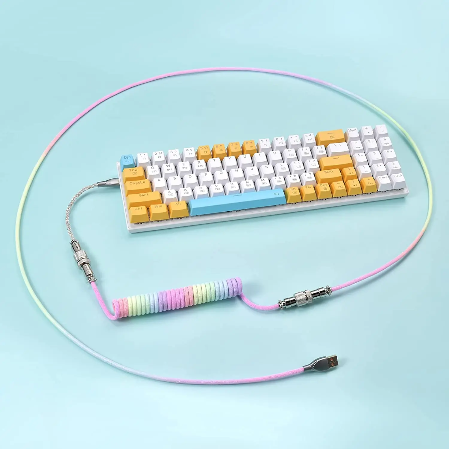 Lighting Coiled Keyboard Cable USB C Cable with RGB Line Mechanical Keyboard Cable Double-Sleeved Aviator Keyboard Cable