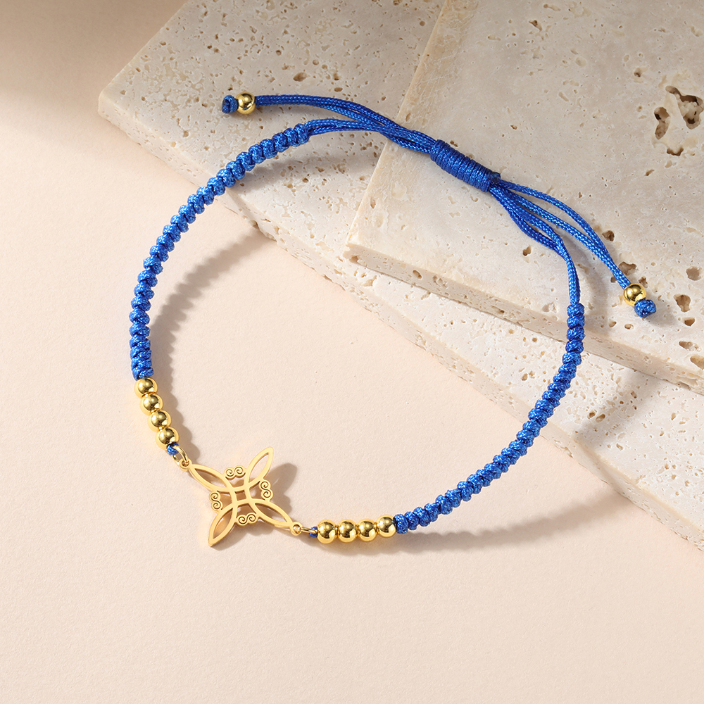 Dawapara – Bracelet à breloques avec nœud de sorcière pour femmes, amulette de Protection des nœuds celtiques, chaîne de perles en acier inoxydable, bijoux Wiccan de sorcellerie: Zinc blanc bleu plaqué