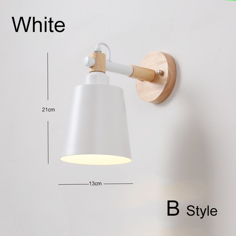 Nordic Hout Wandlampen Slaapkamer Naast Led-verlichting Zwart & Wit Moderne E27 Wandlampen Led Restaurant Bar Verlichting E27 ZBD0016: B Style White