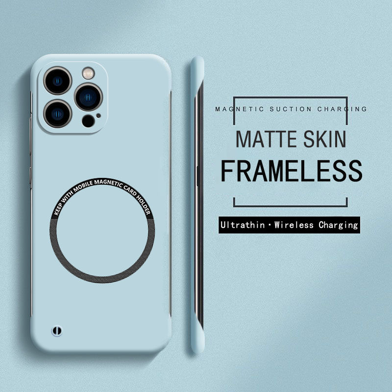 Frameless Magnetic For Magsafe Slim Case For iPhone 16 15 Pro Plus 15Pro 16Pro Max Wireless Charging Hard PC Matte Back Cover: Denim / SKY BLUE