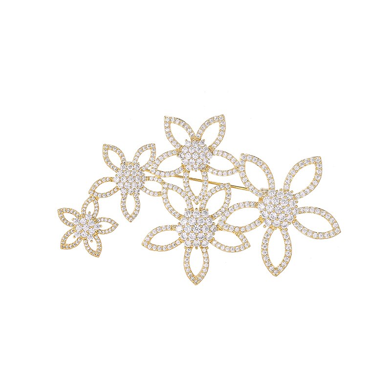 WEIMANJINGDIAN Shinning Cubic Zirconia CZ Crystal Micro-pave Flowers Brooch Pins for Women or Wedding: Gold-color