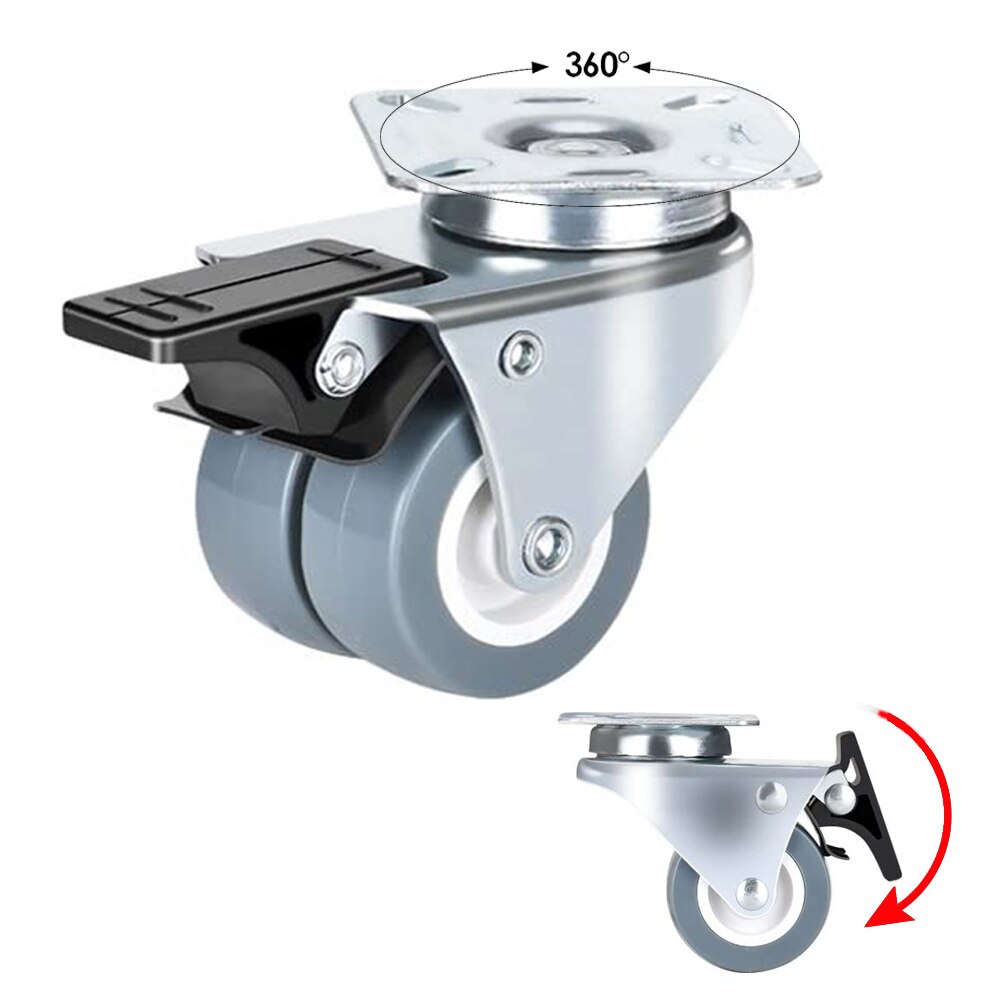 4 stk 50mm heavy duty 50kg svingbare hjul ganske rull for vognhage roterbare doble hjul møbler maskinvare