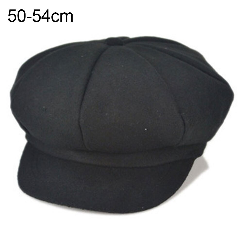 Jongenspet unisex effen kleur achthoekige pet met klep schilder baret hoed voor meisjes pet: Zwart / Volwassen