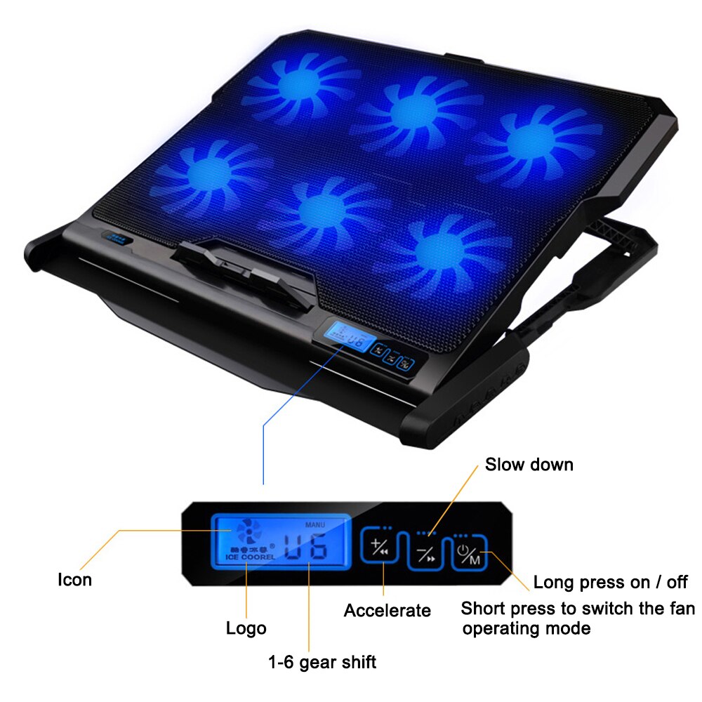 Laptop Koeler Usb Met 2 Poorten 6 Ventilatoren Laptop Cooling Pad Voor 12 13 14 15.6 Inch Laptop hoogte Speed Verstelbare