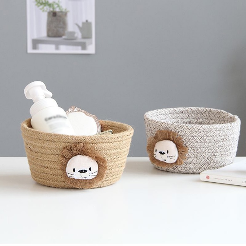 Animaux de bande dessinée tissé à la main panier de rangement enfants jouets organiseur de bureau articles divers boîte de rangement paniers à linge 16*9CM 1 pièces