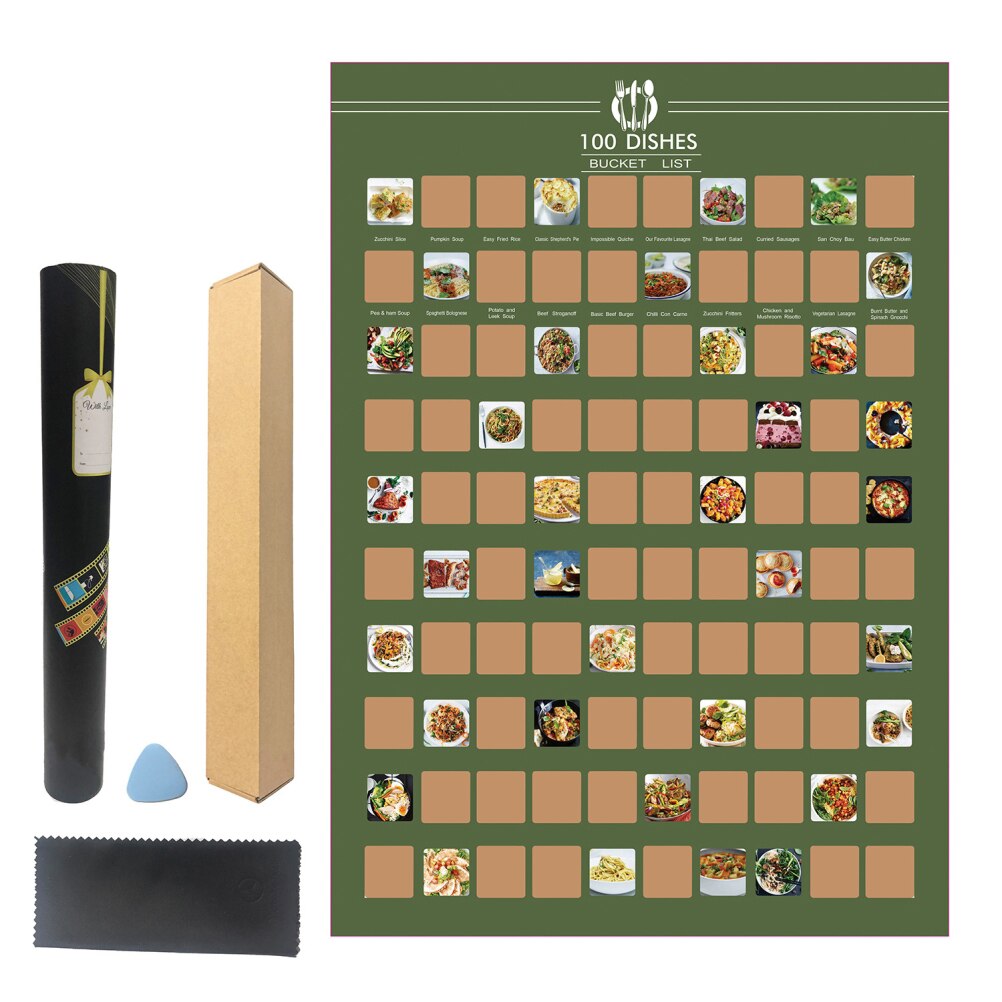 Cartel de menú de rascado de lista de 100, cartel de comida deliciosa, colgante de pared, cartel decorativo para el hogar