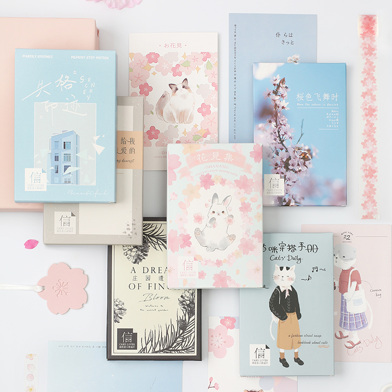 30 hojas/Set lindo gato flor de cerezo serie papel postal tarjeta de felicitación cumpleaños negocios Tarjeta de mensaje