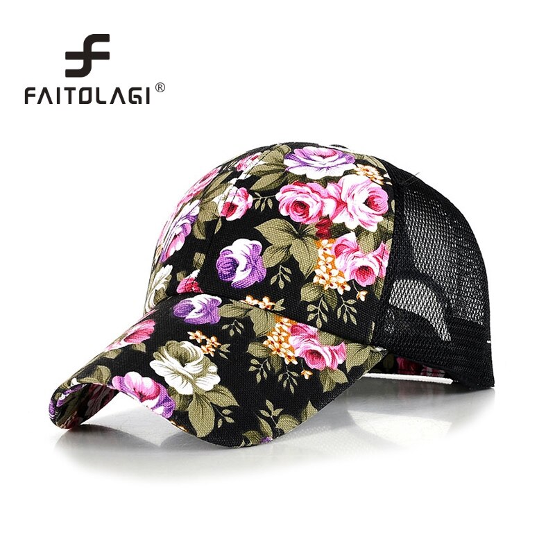 Floral Snapback Hats for Women Summer Breathable Mesh Baseball Caps Gorras Adjustable Girls Sun Trucker Hat