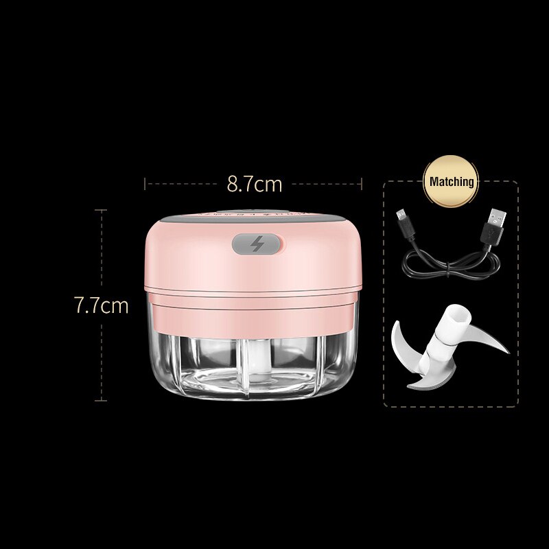 Smart Electric Garlic Press Vegetable Food Chopper Grinder Masher 100/250ml Rechargeable Meat Garlic Grinder Choppers Presser: S-pink