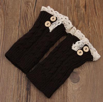Double Button Cable Knitted Boot Cuff Short Leg Warmer Womens Boot Socks Knitted Lace Trim Boots Accessories: coffee