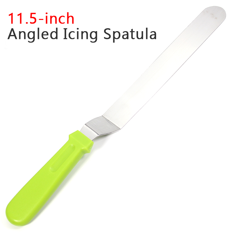 Angled Icing Spatula - Cake Frosting Spatula - Stainless Steel - Baking and Cake Decorating Supplies - Use for Kitchen or Bakery: Green 11.5 inch