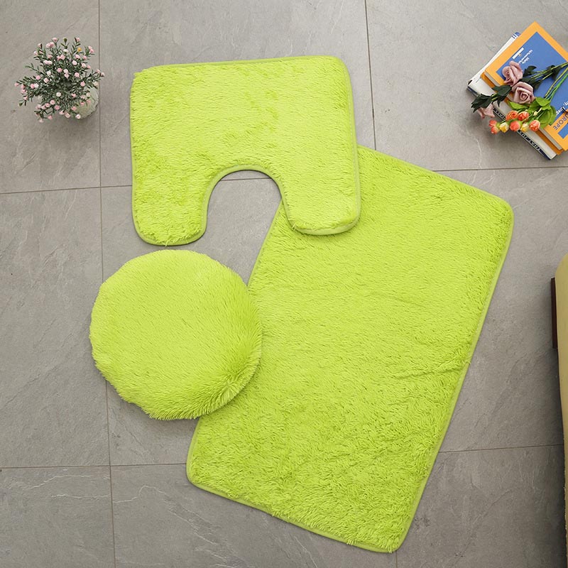 Set van 3 badmatten, grijs, toiletmatten, fleece, antislip badkamertapijt, toiletdeksel, waterabsorberend, douchematten, vloermat.: 3 stuks geel